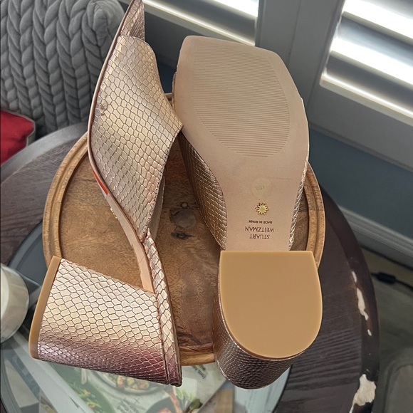 🛑 1 hour sale. Stuart Weitzman, 10B, Rose Gold Textured Women's Mule Heels - Picture 8 of 10